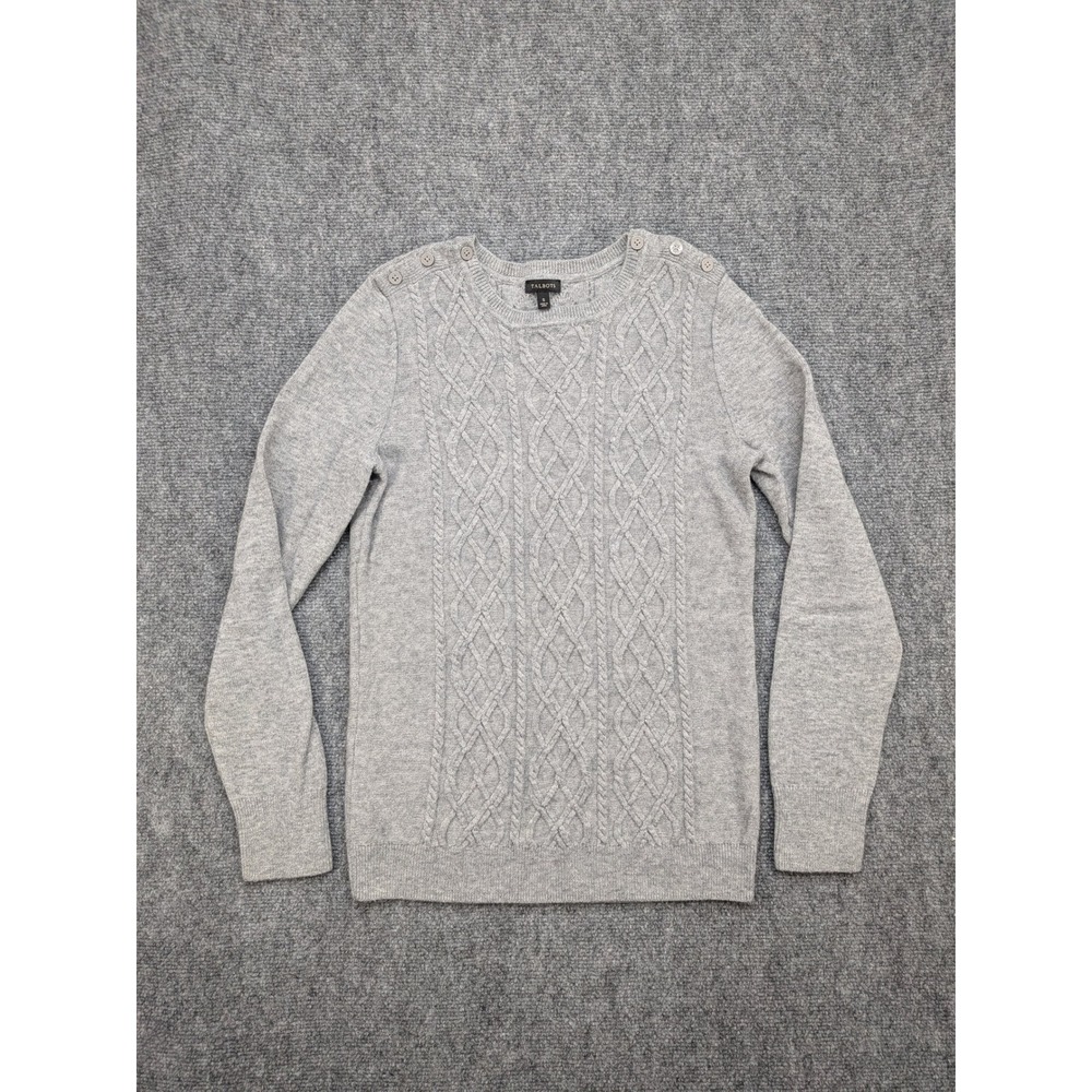 Talbots Cable Knit Sweater Small Gray Crew‎ Neck Wool Old Money Quiet Luxury